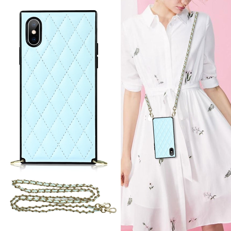 For iPhone X / XS Elegant Rhombic Pattern Microfiber Leather +TPU Shockproof Case with Crossbody Strap Chain