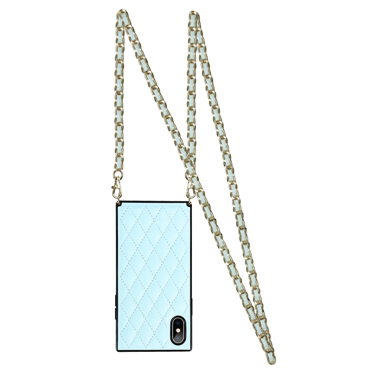 For iPhone X / XS Elegant Rhombic Pattern Microfiber Leather +TPU Shockproof Case with Crossbody Strap Chain