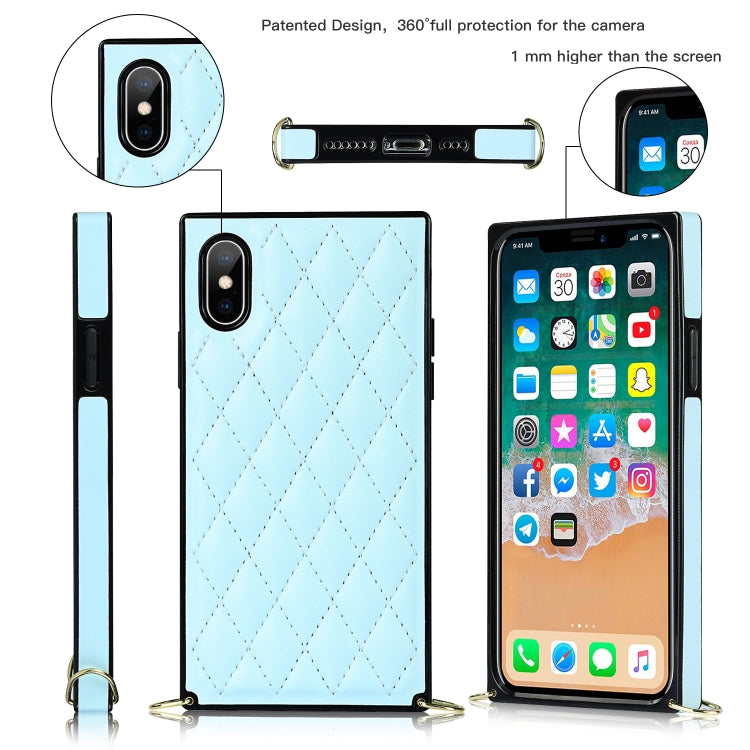 For iPhone X / XS Elegant Rhombic Pattern Microfiber Leather +TPU Shockproof Case with Crossbody Strap Chain