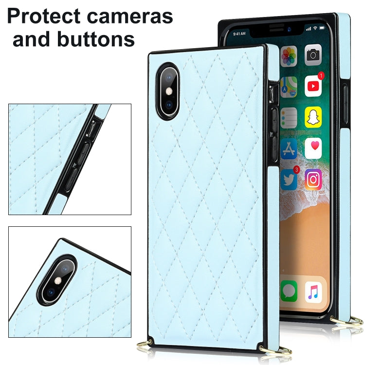 For iPhone X / XS Elegant Rhombic Pattern Microfiber Leather +TPU Shockproof Case with Crossbody Strap Chain