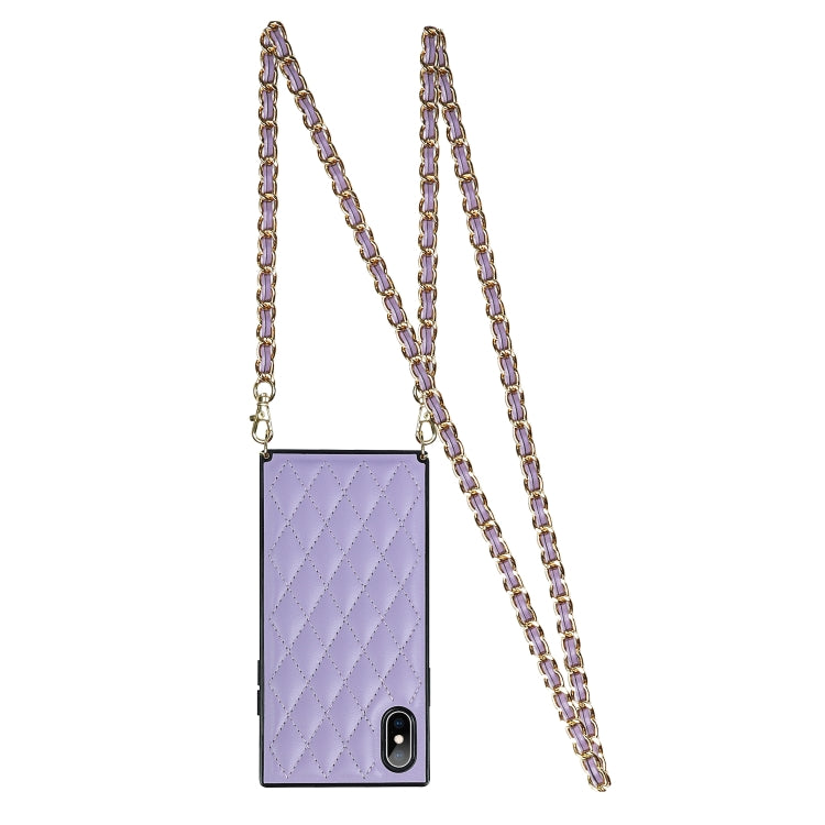 For iPhone X / XS Elegant Rhombic Pattern Microfiber Leather +TPU Shockproof Case with Crossbody Strap Chain