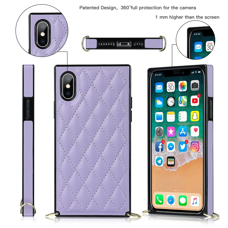 For iPhone X / XS Elegant Rhombic Pattern Microfiber Leather +TPU Shockproof Case with Crossbody Strap Chain