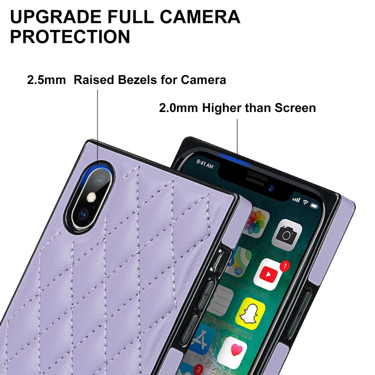 For iPhone X / XS Elegant Rhombic Pattern Microfiber Leather +TPU Shockproof Case with Crossbody Strap Chain