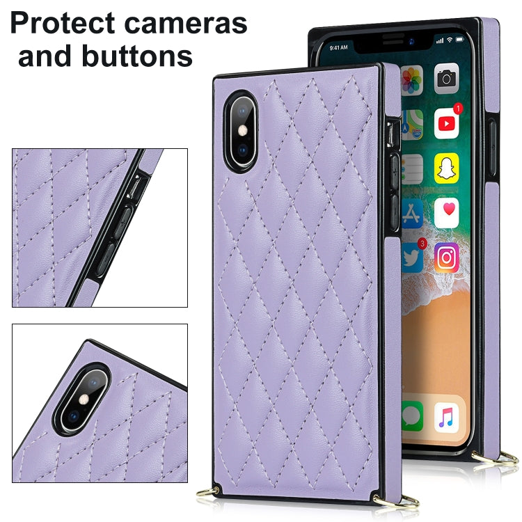 For iPhone X / XS Elegant Rhombic Pattern Microfiber Leather +TPU Shockproof Case with Crossbody Strap Chain