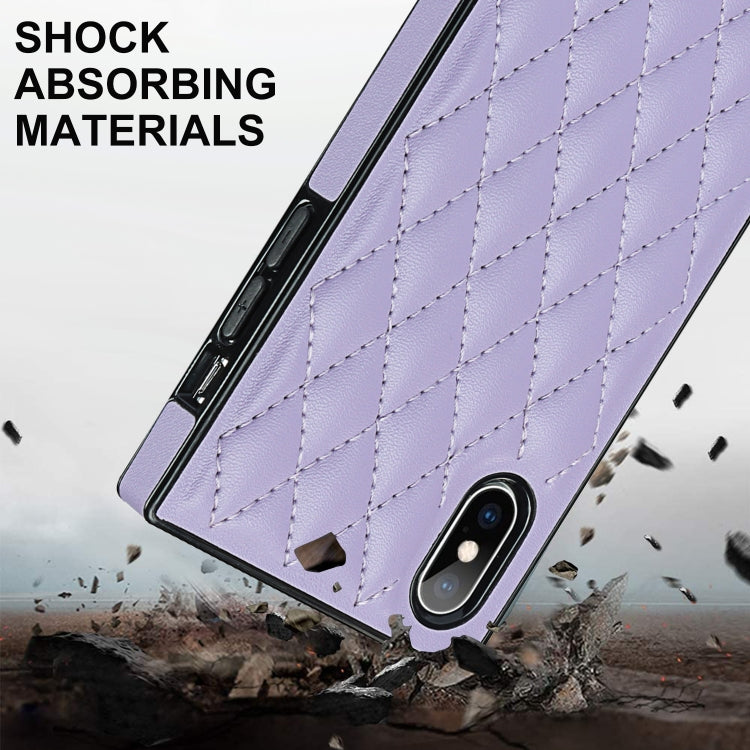 For iPhone X / XS Elegant Rhombic Pattern Microfiber Leather +TPU Shockproof Case with Crossbody Strap Chain