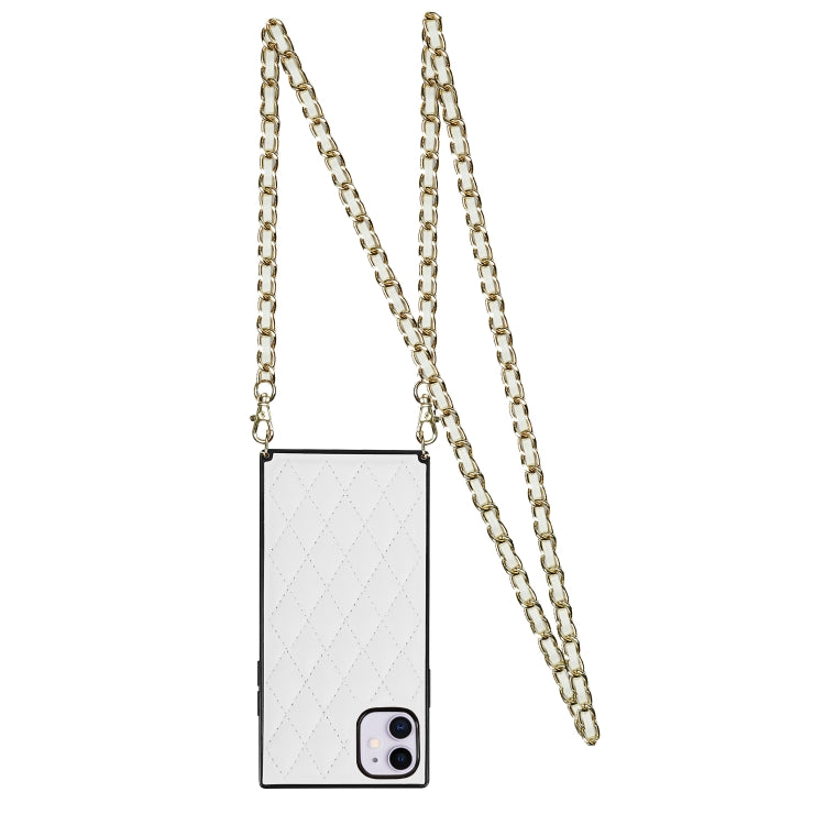 For iPhone 11 Elegant Rhombic Pattern Microfiber Leather +TPU Shockproof Case with Crossbody Strap Chain