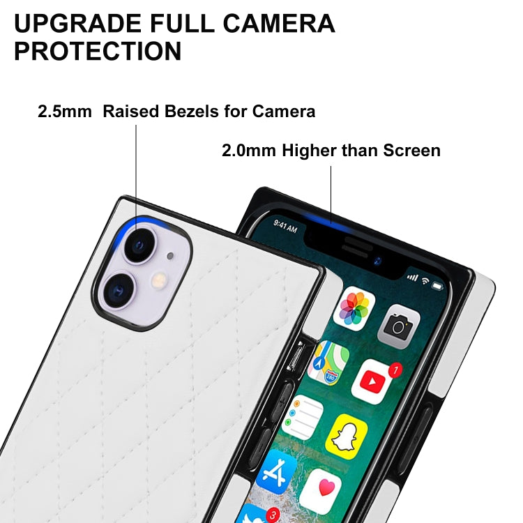 For iPhone 11 Elegant Rhombic Pattern Microfiber Leather +TPU Shockproof Case with Crossbody Strap Chain
