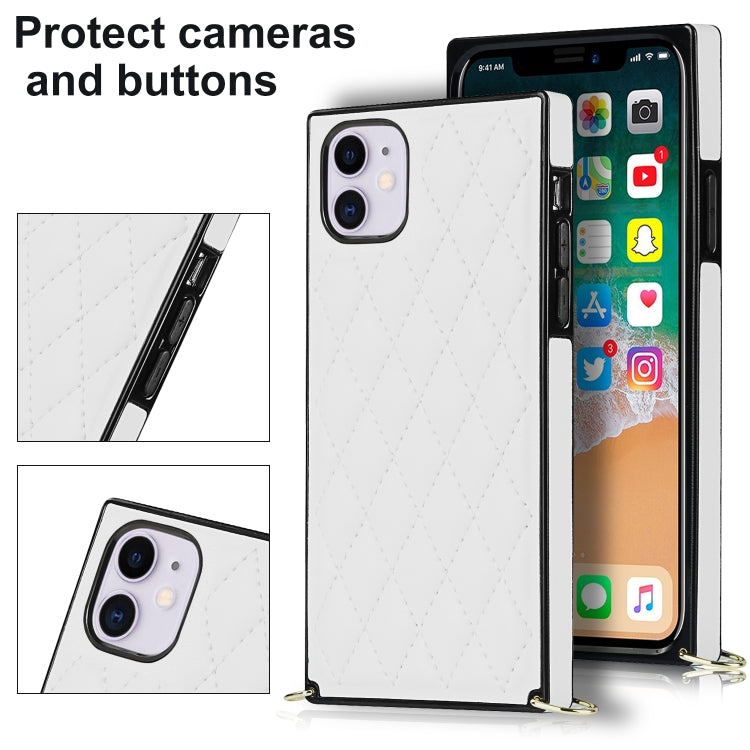 For iPhone 11 Elegant Rhombic Pattern Microfiber Leather +TPU Shockproof Case with Crossbody Strap Chain