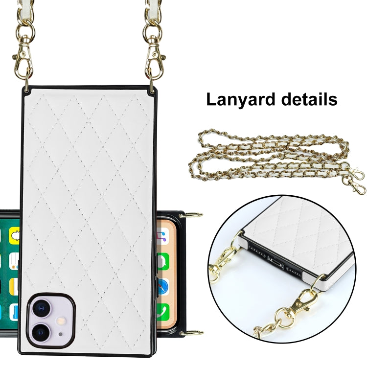 For iPhone 11 Elegant Rhombic Pattern Microfiber Leather +TPU Shockproof Case with Crossbody Strap Chain