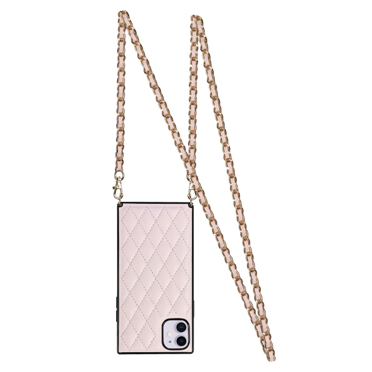 For iPhone 11 Elegant Rhombic Pattern Microfiber Leather +TPU Shockproof Case with Crossbody Strap Chain