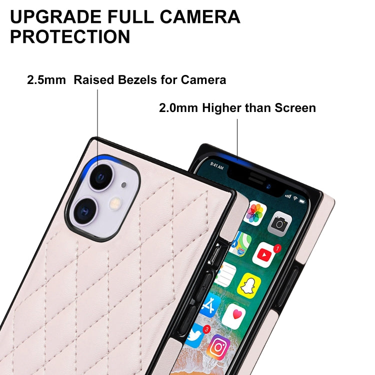 For iPhone 11 Elegant Rhombic Pattern Microfiber Leather +TPU Shockproof Case with Crossbody Strap Chain