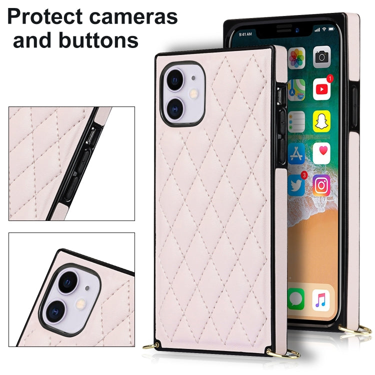 For iPhone 11 Elegant Rhombic Pattern Microfiber Leather +TPU Shockproof Case with Crossbody Strap Chain