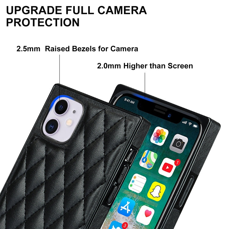 For iPhone 11 Elegant Rhombic Pattern Microfiber Leather +TPU Shockproof Case with Crossbody Strap Chain