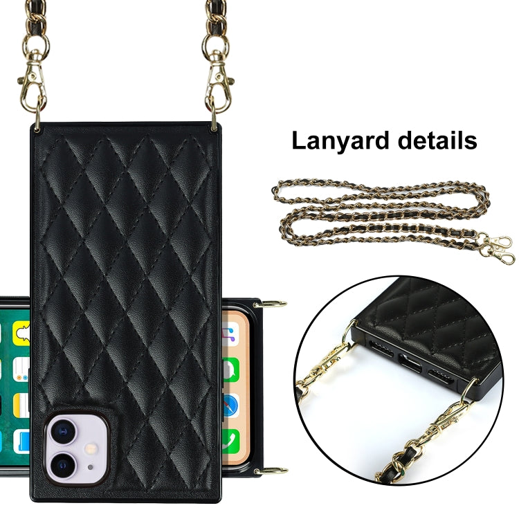 For iPhone 11 Elegant Rhombic Pattern Microfiber Leather +TPU Shockproof Case with Crossbody Strap Chain