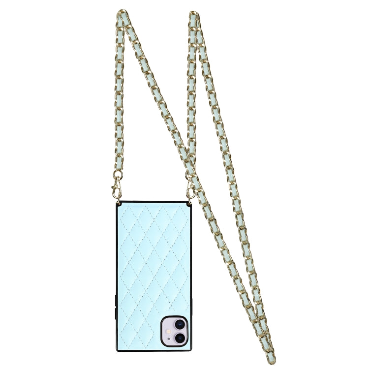 For iPhone 11 Elegant Rhombic Pattern Microfiber Leather +TPU Shockproof Case with Crossbody Strap Chain