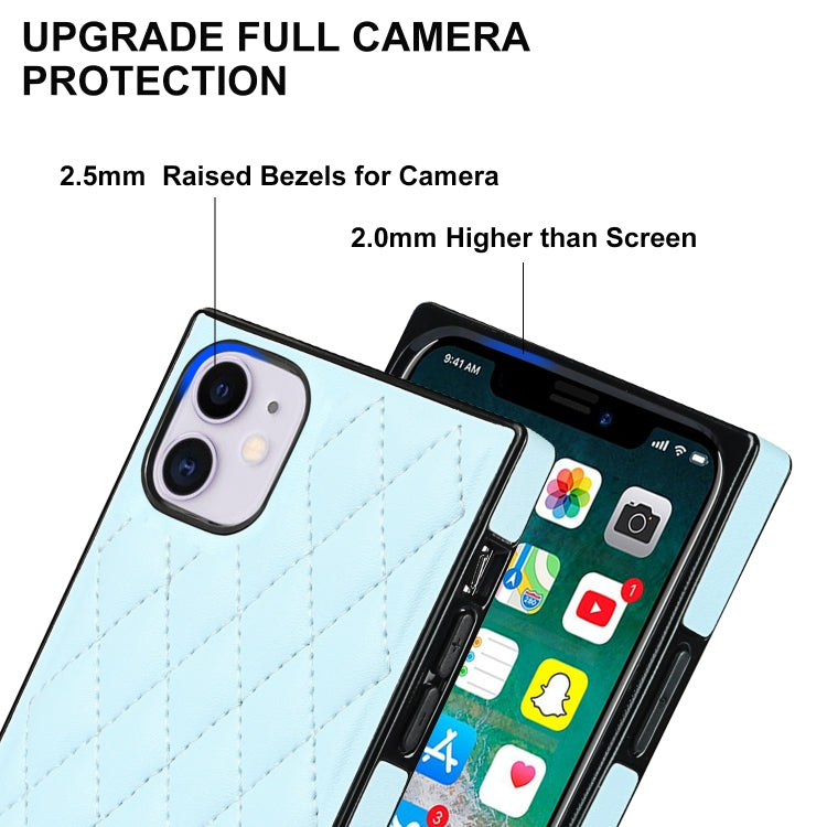For iPhone 11 Elegant Rhombic Pattern Microfiber Leather +TPU Shockproof Case with Crossbody Strap Chain