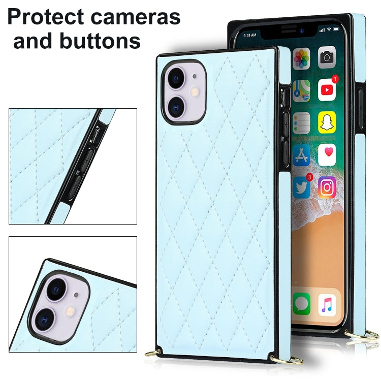For iPhone 11 Elegant Rhombic Pattern Microfiber Leather +TPU Shockproof Case with Crossbody Strap Chain