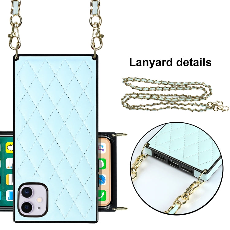For iPhone 11 Elegant Rhombic Pattern Microfiber Leather +TPU Shockproof Case with Crossbody Strap Chain