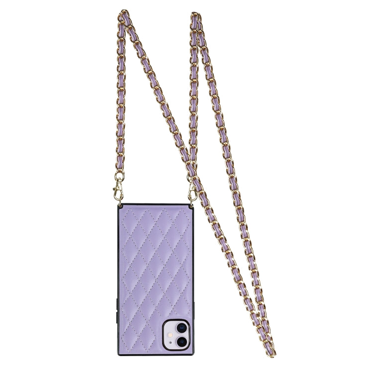 For iPhone 11 Elegant Rhombic Pattern Microfiber Leather +TPU Shockproof Case with Crossbody Strap Chain