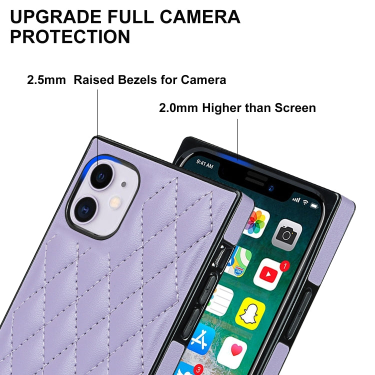 For iPhone 11 Elegant Rhombic Pattern Microfiber Leather +TPU Shockproof Case with Crossbody Strap Chain