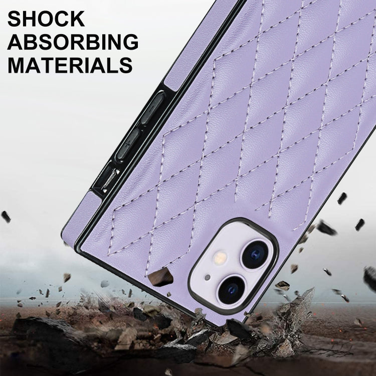 For iPhone 11 Elegant Rhombic Pattern Microfiber Leather +TPU Shockproof Case with Crossbody Strap Chain