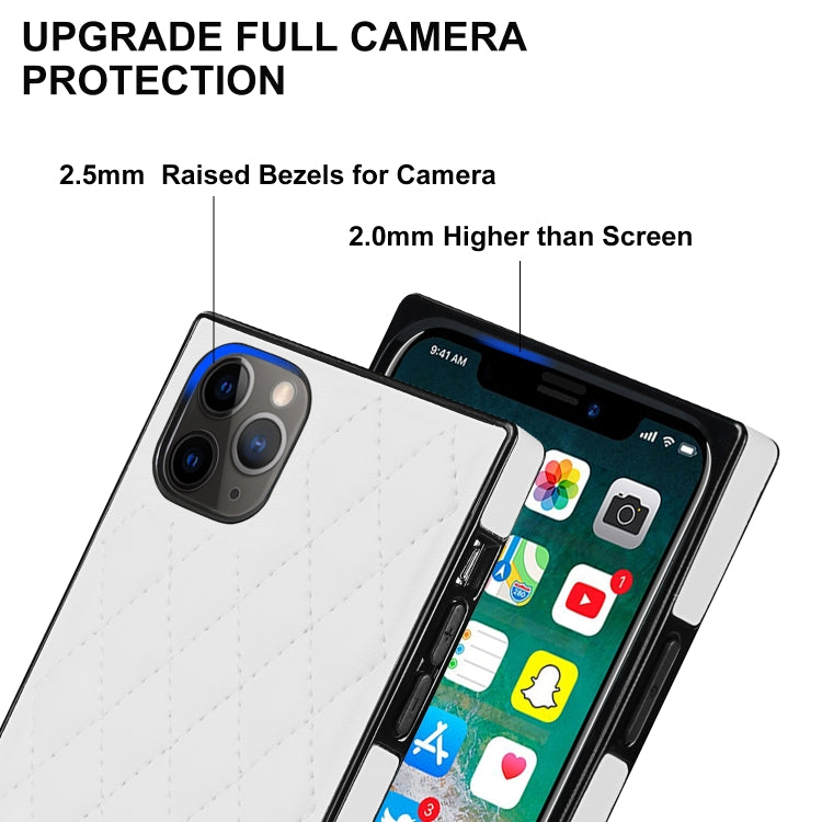 For iPhone 11 Pro Max Elegant Rhombic Pattern Microfiber Leather +TPU Shockproof Case with Crossbody Strap Chain