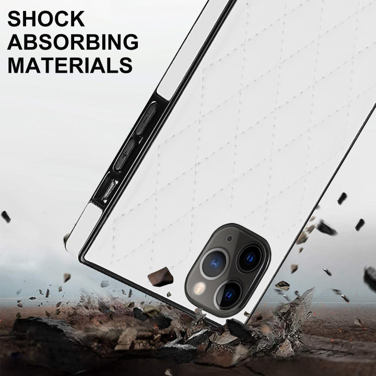 For iPhone 11 Pro Max Elegant Rhombic Pattern Microfiber Leather +TPU Shockproof Case with Crossbody Strap Chain
