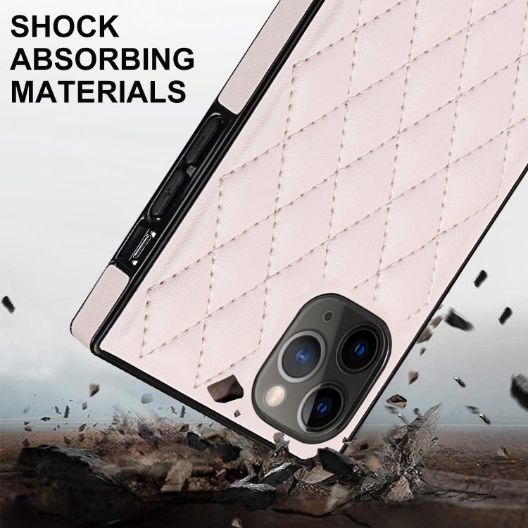For iPhone 11 Pro Max Elegant Rhombic Pattern Microfiber Leather +TPU Shockproof Case with Crossbody Strap Chain
