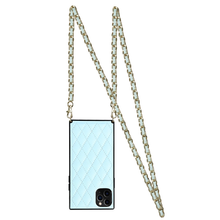 For iPhone 11 Pro Max Elegant Rhombic Pattern Microfiber Leather +TPU Shockproof Case with Crossbody Strap Chain
