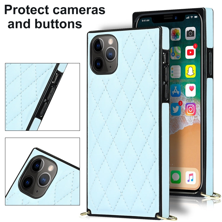 For iPhone 11 Pro Max Elegant Rhombic Pattern Microfiber Leather +TPU Shockproof Case with Crossbody Strap Chain