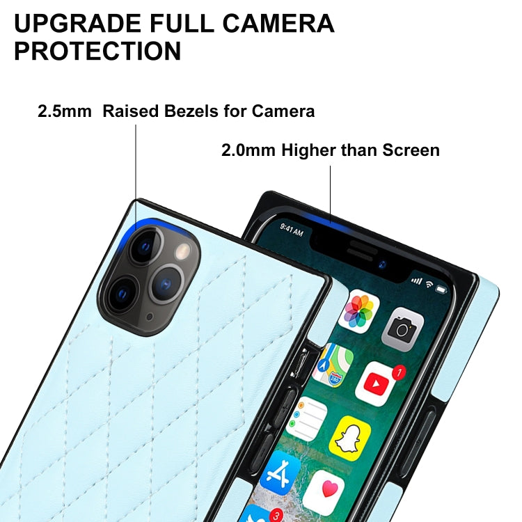 For iPhone 11 Pro Max Elegant Rhombic Pattern Microfiber Leather +TPU Shockproof Case with Crossbody Strap Chain