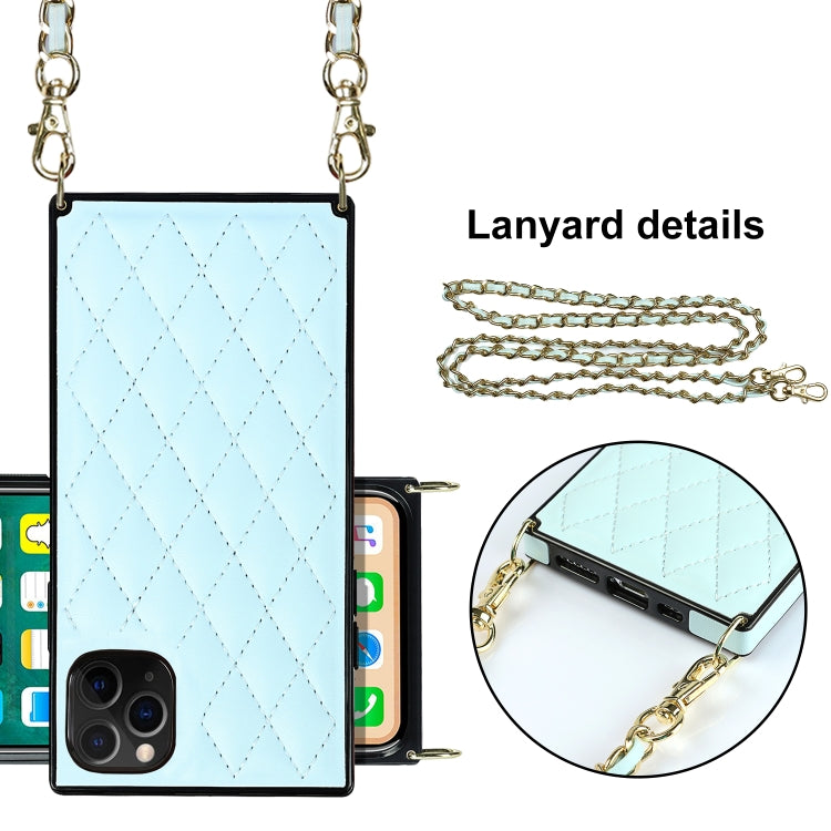 For iPhone 11 Pro Max Elegant Rhombic Pattern Microfiber Leather +TPU Shockproof Case with Crossbody Strap Chain