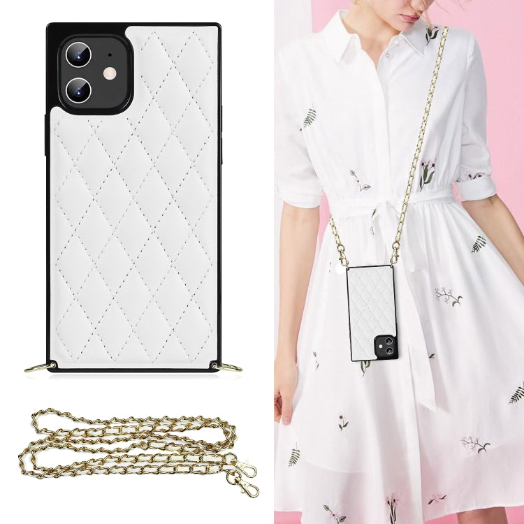 For iPhone 12 mini Elegant Rhombic Pattern Microfiber Leather +TPU Shockproof Case with Crossbody Strap Chain