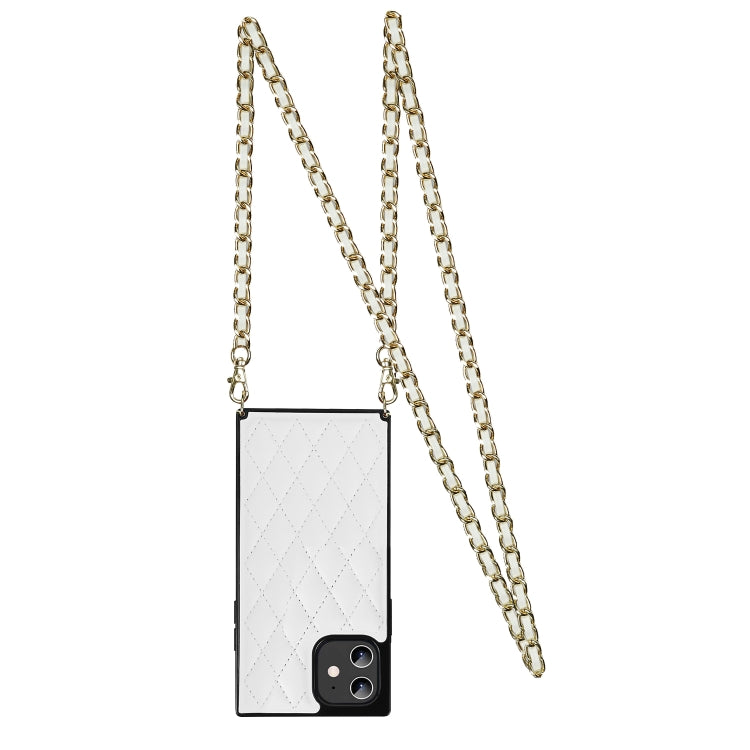 For iPhone 12 mini Elegant Rhombic Pattern Microfiber Leather +TPU Shockproof Case with Crossbody Strap Chain