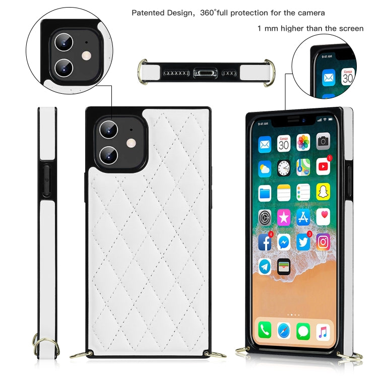 For iPhone 12 mini Elegant Rhombic Pattern Microfiber Leather +TPU Shockproof Case with Crossbody Strap Chain
