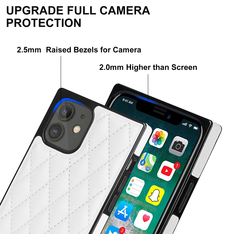 For iPhone 12 mini Elegant Rhombic Pattern Microfiber Leather +TPU Shockproof Case with Crossbody Strap Chain