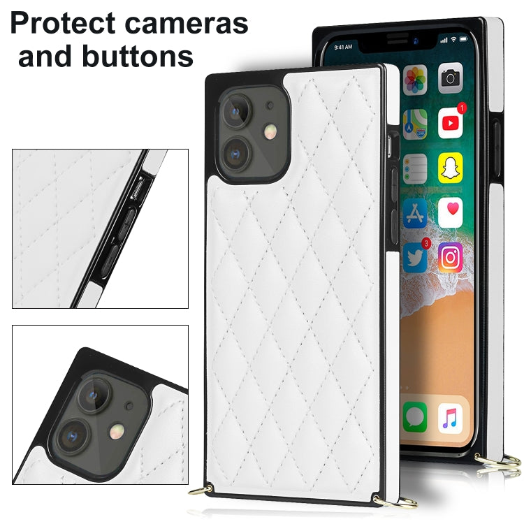 For iPhone 12 mini Elegant Rhombic Pattern Microfiber Leather +TPU Shockproof Case with Crossbody Strap Chain