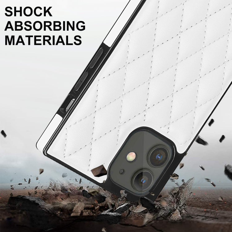 For iPhone 12 mini Elegant Rhombic Pattern Microfiber Leather +TPU Shockproof Case with Crossbody Strap Chain