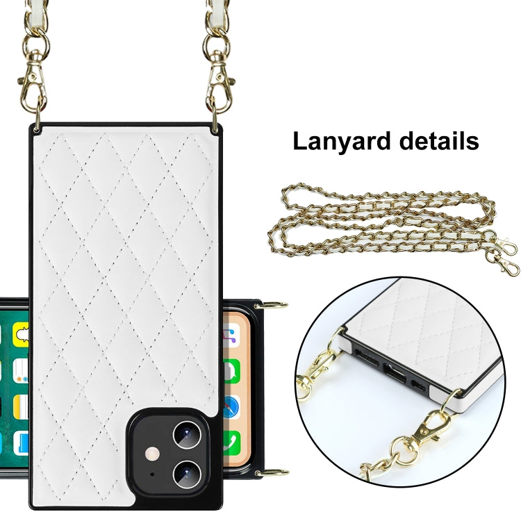 For iPhone 12 mini Elegant Rhombic Pattern Microfiber Leather +TPU Shockproof Case with Crossbody Strap Chain