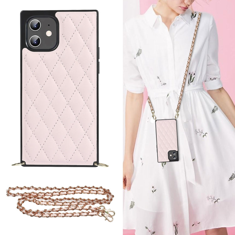 For iPhone 12 mini Elegant Rhombic Pattern Microfiber Leather +TPU Shockproof Case with Crossbody Strap Chain