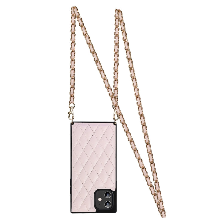 For iPhone 12 mini Elegant Rhombic Pattern Microfiber Leather +TPU Shockproof Case with Crossbody Strap Chain