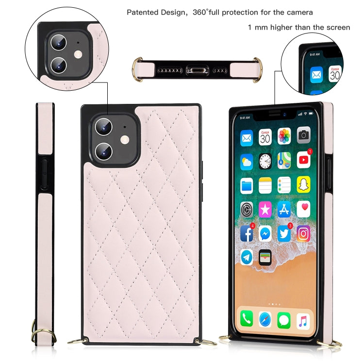 For iPhone 12 mini Elegant Rhombic Pattern Microfiber Leather +TPU Shockproof Case with Crossbody Strap Chain