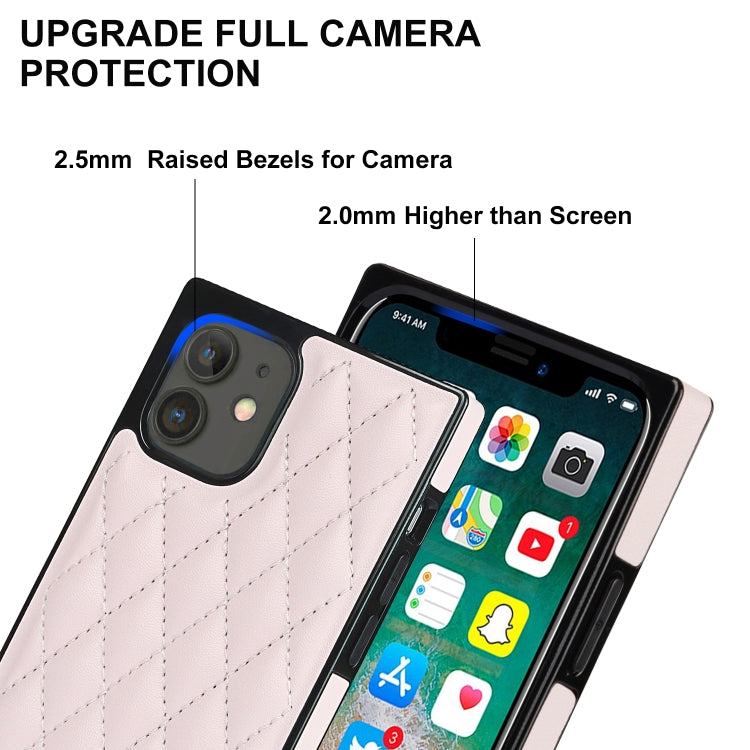 For iPhone 12 mini Elegant Rhombic Pattern Microfiber Leather +TPU Shockproof Case with Crossbody Strap Chain