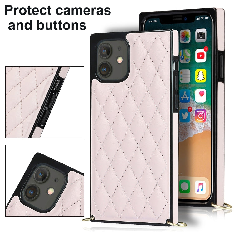 For iPhone 12 mini Elegant Rhombic Pattern Microfiber Leather +TPU Shockproof Case with Crossbody Strap Chain