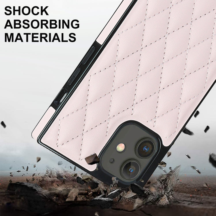 For iPhone 12 mini Elegant Rhombic Pattern Microfiber Leather +TPU Shockproof Case with Crossbody Strap Chain