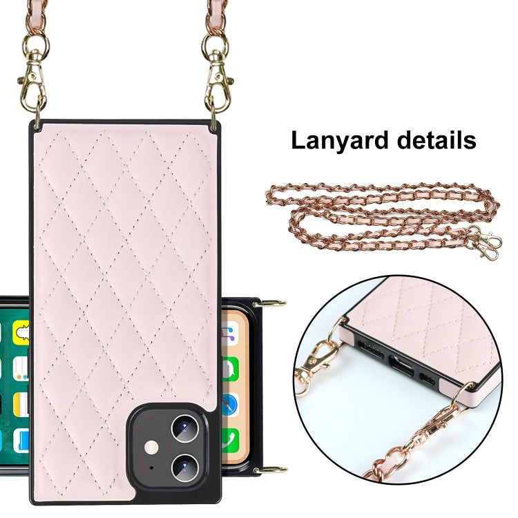 For iPhone 12 mini Elegant Rhombic Pattern Microfiber Leather +TPU Shockproof Case with Crossbody Strap Chain