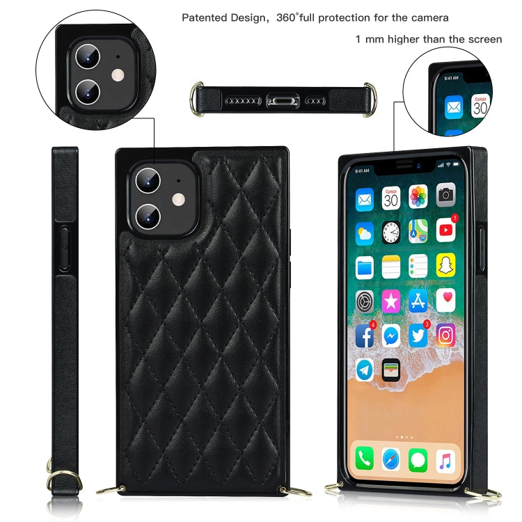 For iPhone 12 mini Elegant Rhombic Pattern Microfiber Leather +TPU Shockproof Case with Crossbody Strap Chain