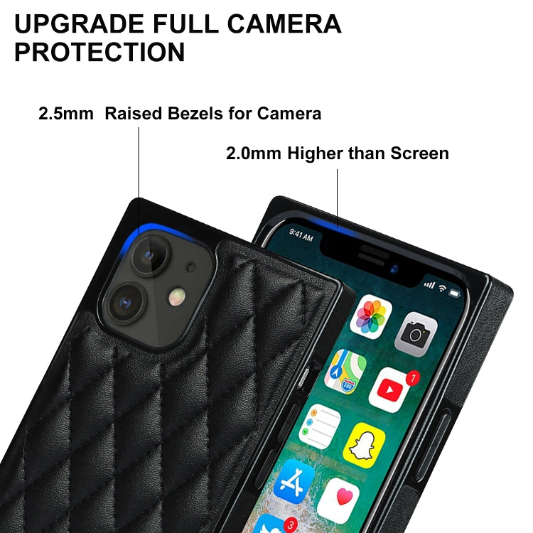 For iPhone 12 mini Elegant Rhombic Pattern Microfiber Leather +TPU Shockproof Case with Crossbody Strap Chain