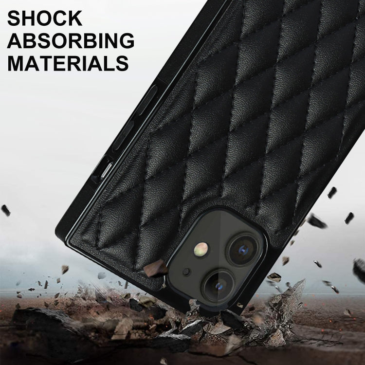 For iPhone 12 mini Elegant Rhombic Pattern Microfiber Leather +TPU Shockproof Case with Crossbody Strap Chain