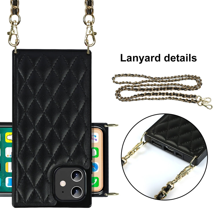 For iPhone 12 mini Elegant Rhombic Pattern Microfiber Leather +TPU Shockproof Case with Crossbody Strap Chain